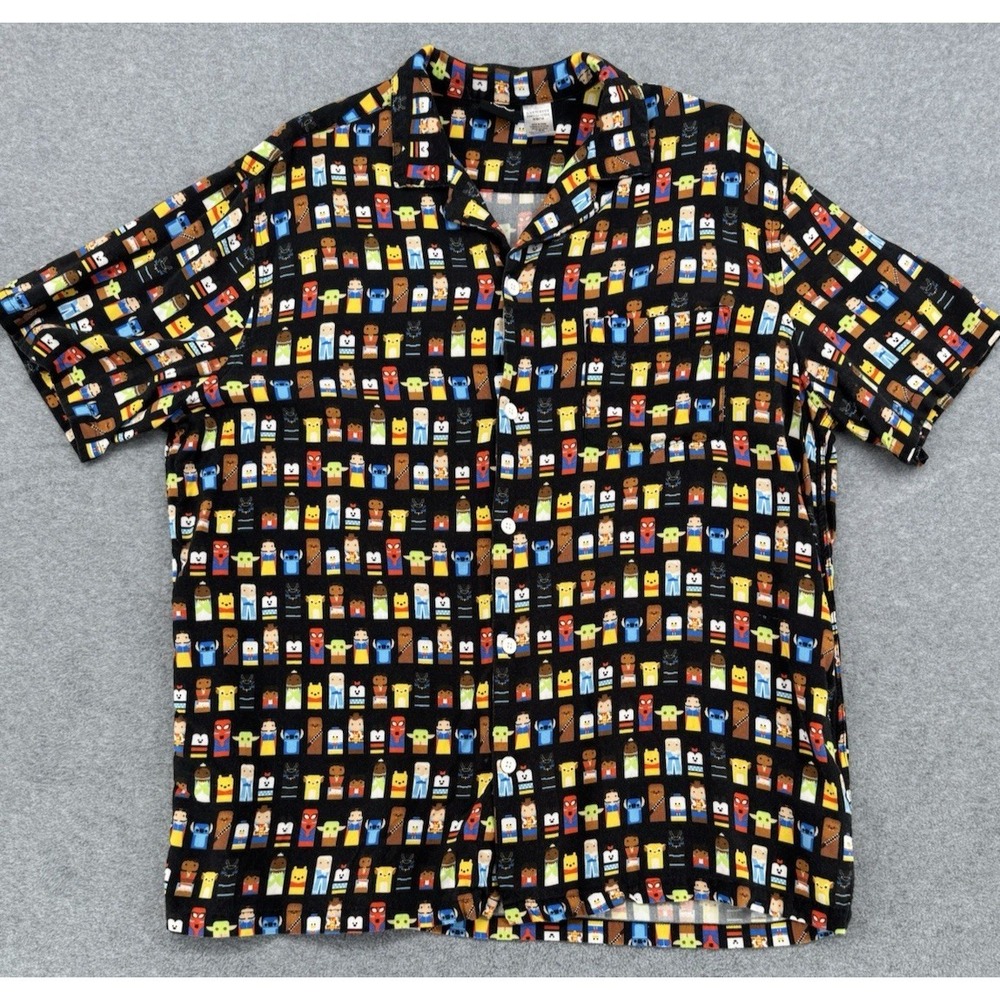 Disney 100 Pop Culture Button Up Shirt Cartoon Character Print Mens